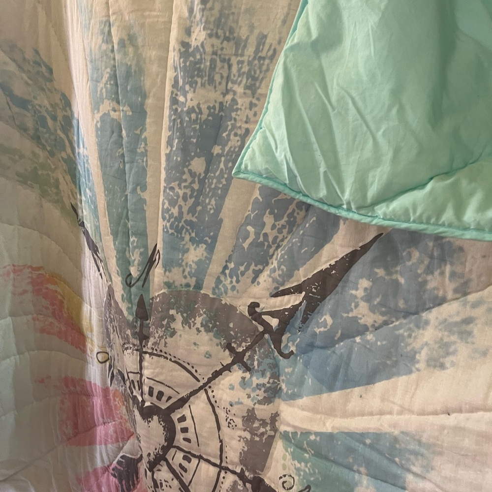 Blue and Pink Quilted Bedding Set
